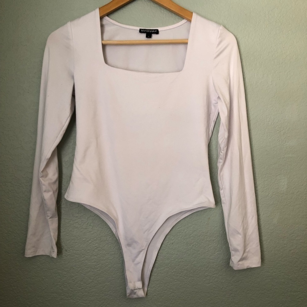 WEAREVER White Long Sleeve Bodysuit Medium Stretches